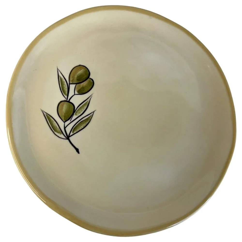 4‎ Pottery Barn Rustic Olive Salad Side Plates Complete Set Ceramic 8 Inch Cream